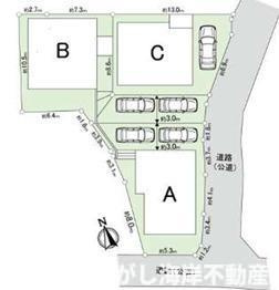 茅ヶ崎市浜竹4丁目　新築戸建　全３棟の区画図|対象地はC号棟です
