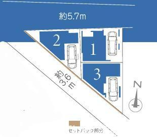 茅ヶ崎市浜竹　新築戸建　全３棟の区画図|対象地は2号棟です