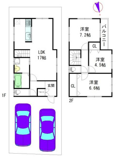 【その他】 | 建物参考プラン：間取り3LDK、木造2階建、建物面積延82.62平米（1F42.93平米、2F39.69平米）