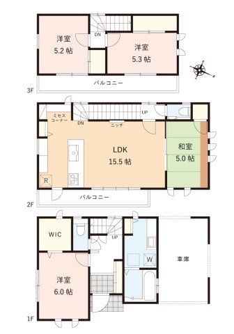 ふじみ野市東久保１丁目の中古一戸建の間取り|ビルトイン車庫付き4LDK+WIC　中古一戸建て