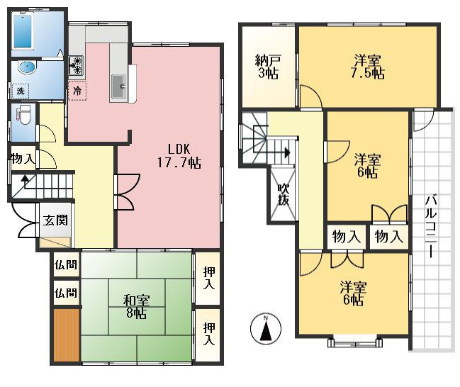 吹田市朝日が丘町　中古戸建の間取り