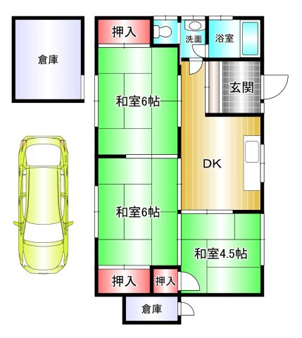 和歌山市狐島の間取り|駐車スペース１台ございます。倉庫解体すれば２台駐車可能です。