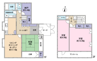 【間取り】 | 安佐南区毘沙門台二丁目　戸建 | 家族向けの間取り、3SLDK♪収納も豊富です♪