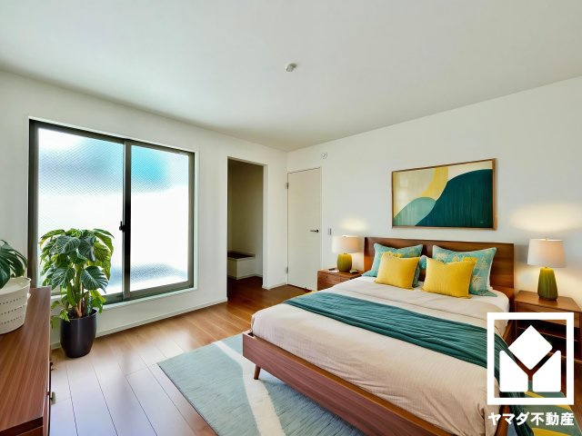 宇治市大久保町旦椋　1期　1号地の寝室|※実写真と間取り図からCG再現した「空室リフォームイメージ」に家具などをCG合成しており、実際と異なります。