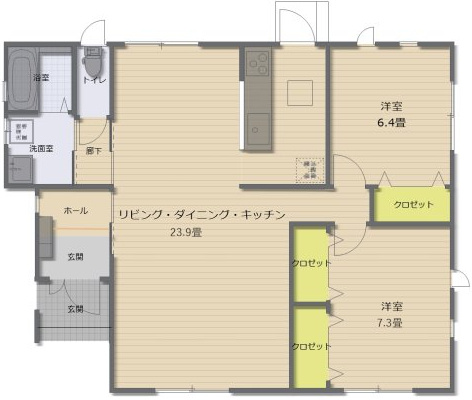 津山市西吉田　平屋中古住宅２LDKの間取り