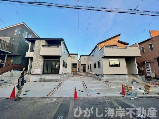 茅ヶ崎市ひばりが丘1期　新築戸建　全4棟の前面道路含む現地写真|現地外観