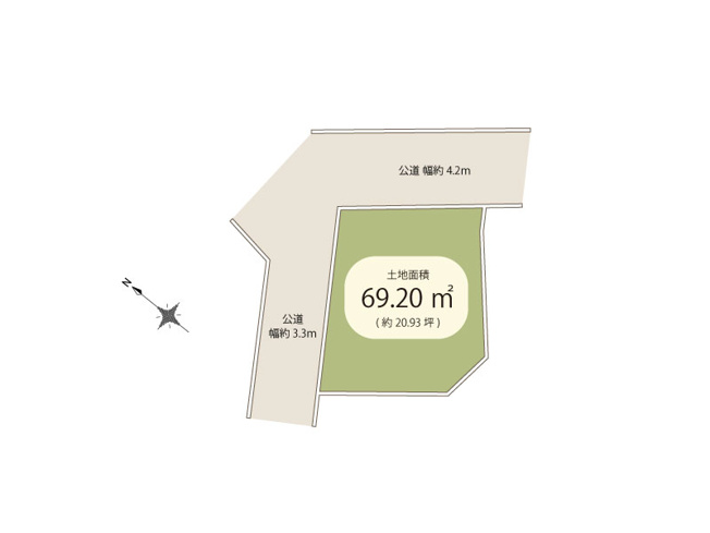 【土地図】 | 鶴ヶ島市五味ヶ谷　建築条件無売地　全1区画　(保谷店) | 2つの道路に面した開放的な角地。
保育施設や公園も近く、子育て環境も良好です！