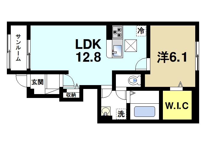 クレメント東九条Ａの間取り|ゆったりと暮らせる1LDKの間取りです。