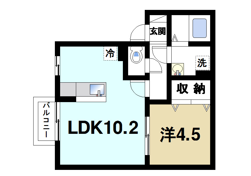 グランモア東九条Ⅲの間取り|単身様にもお二人様にも使いやすい間取り。