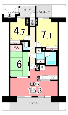 中古マンション　稲毛長沼パークハウスの間取り