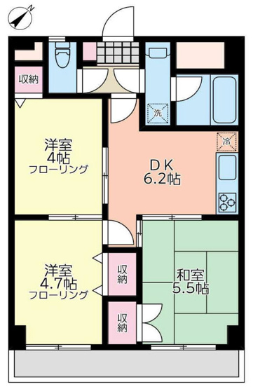 【間取り】 | キャトルセゾン下九沢 | 3DKは、ダイニングキッチンと3つの居室がある間取りです。ファミリー層や、個室を複数必要とするご家庭に適しています。食事スペースとくつろぎの場を分け、それぞれの個室も確保できるため、快適に過ごせます。