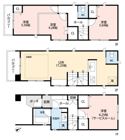 根岸4丁目戸建　F邸の間取り|各洋室に収納付き、LDK17.25帖と広々4LDK。
