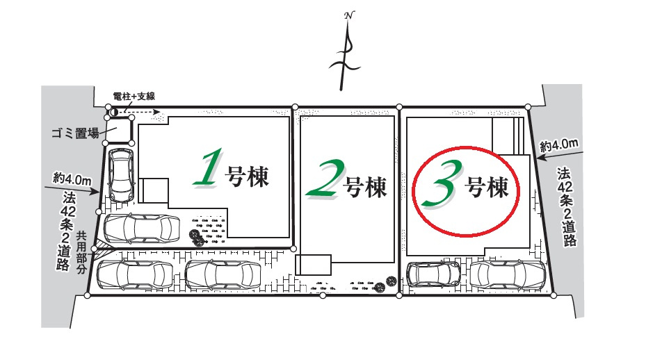入間市鍵山2丁目・全3棟　新築一戸建　3号棟　～IDS工法～の区画図|車種にもよりますが、駐車縦列2台可能です。