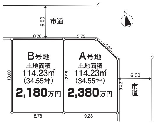 八王子市　清川町　建築条件無し売地の土地図|～6ｍ道路に面している整形地です～