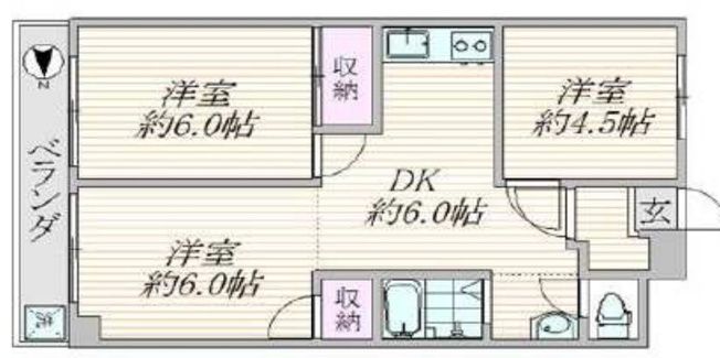 【間取り】 | カースル常盤台 | 人気の振り分けタイプの3DK。フローリングも魅力的です。