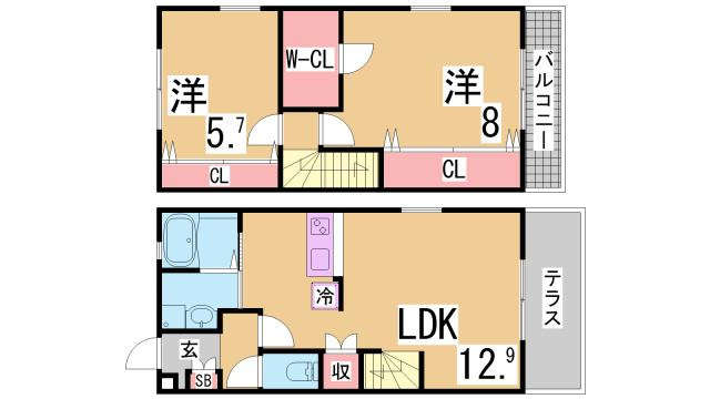 神戸市兵庫区梅元町のテラスの間取り