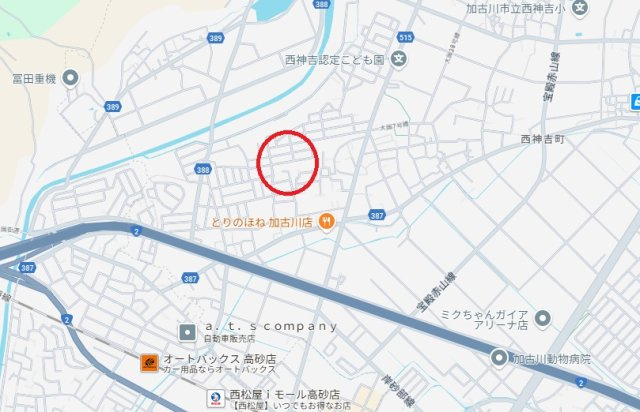 加古川市西神吉町岸　　JR「宝殿駅」徒歩18分の地図