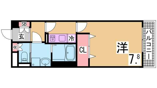 神戸市長田区松野通４丁目の賃貸マンションの間取り