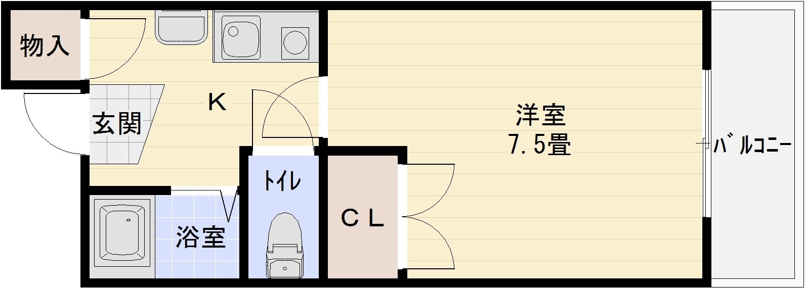 ハイツプレザントの間取り|河内国分駅　柏原市旭ヶ丘3丁目　1K
