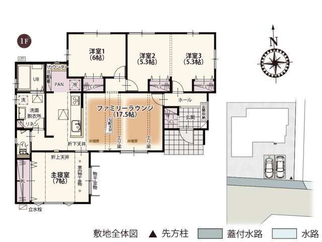 【間取り】 | 勾配天井のあるリビングは見せ梁を用いることでおしゃれな空間に♪毎日を過ごすところだから飽きのこないデザインに仕上げました。