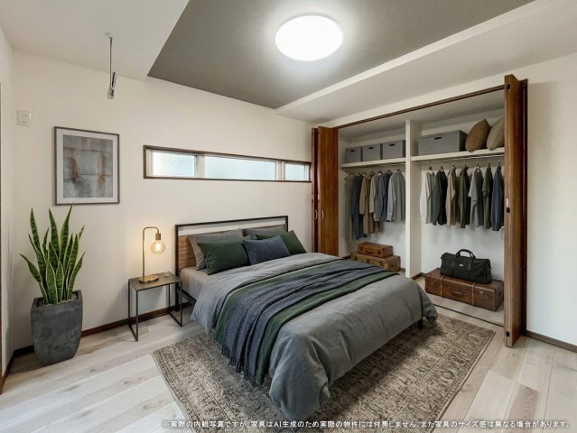 【寝室】 | 【主寝室　CG家具設置イメージ】
※画像に含まれる家具家電はCGで作成されたイメージです。実際の物件には付帯しません。