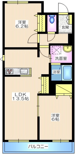 プランドール鎌倉ウエストの間取り|最上階南向き日当たり良好　ゆとりの2ＬＤＫ