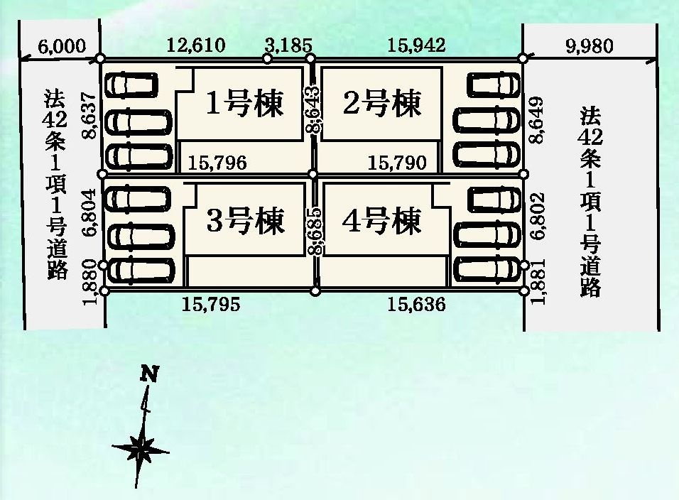 リナージュ前橋南町２丁目24-1期 　2号棟の区画図|駐車場3台ご用意しています！
前面道路も広く車の出し入れもしやすいです！