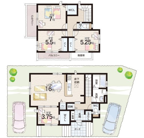 宝塚市御殿山　新築一戸建ての間取り