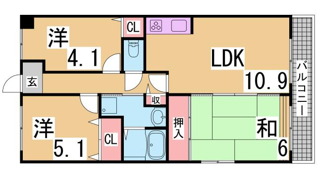神戸市兵庫区門口町の賃貸マンションの間取り