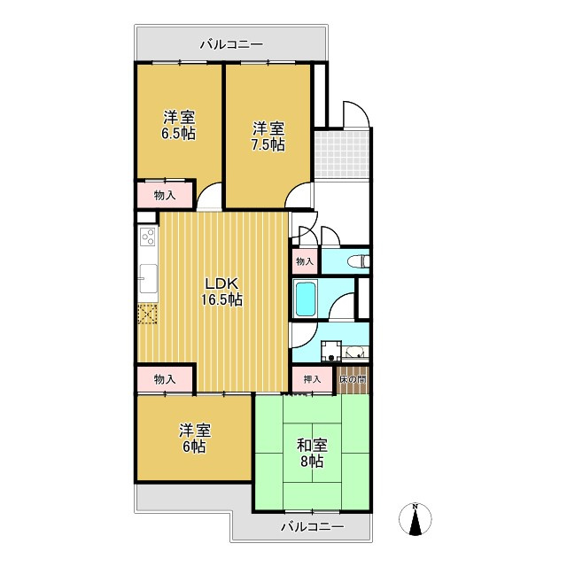 三旺マンション第7名東の間取り|南北両面バルコニーで風通良好の4LDK♪