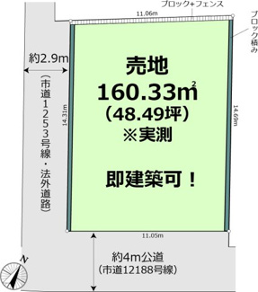 【土地図】 | 【建築条件無し】さいたま市見沼区宮ヶ谷塔　売地【日当たり良好】