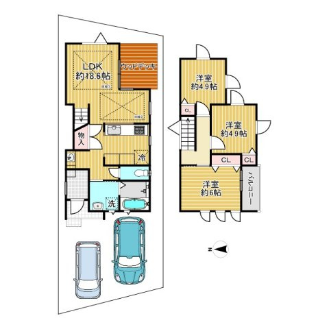 向日市鶏冠井町北井戸の間取り|ファミリーにおススメの3LDK！
南向きのウッドデッキがございます。