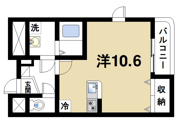 コモドビラⅥの間取り|単身者向けの通風良好な間取りです