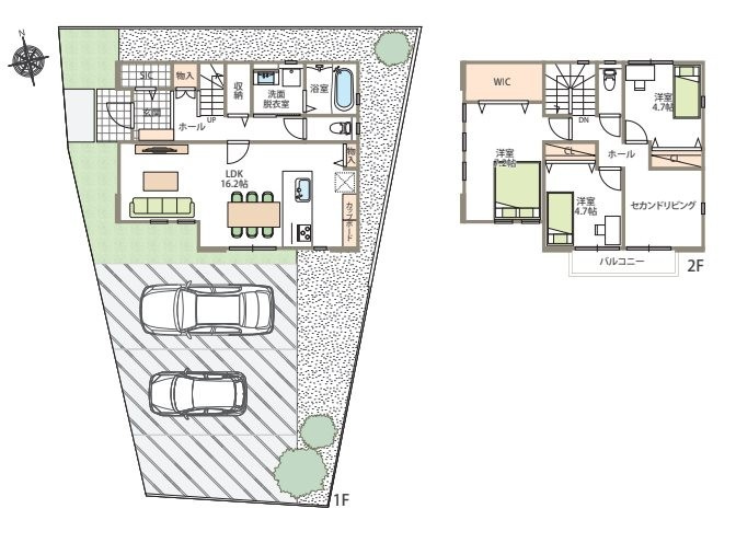 新築　高崎市江木町10区画　2号棟の間取り|建物面積29.80坪　収納充実！3LDK+2Fのセカンドリビングでゆったり広々！