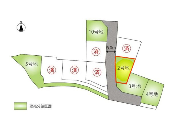 新築　高崎市江木町10区画　2号棟の区画図|区画図　西側接道幅員約6ｍ