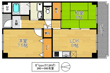 大阪市鶴見区今津中３丁目の賃貸マンションの間取り