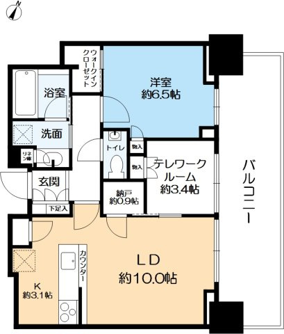 ベイシティタワーズ神戸WESTの間取り|1LDK+納戸+テレワークルーム　54.66㎡