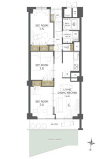 【間取り】カネボウ三ツ池台マンション 