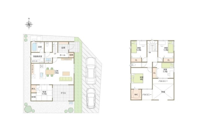 新築　高崎市江木町10区画　10号棟の間取り|建物面積35.56坪　大きな5LDKにテラス付き！人の目が気にならないプライベート空間です♪