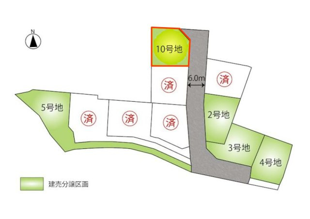 新築　高崎市江木町10区画　10号棟の区画図|区画図　東側接道幅員約6ｍ
