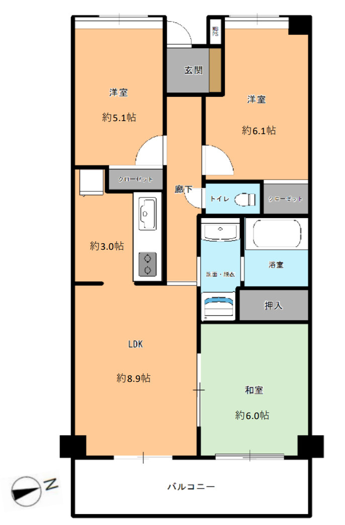 ライオンズガーデン横浜蒔田【仲介手数料無料】の間取り