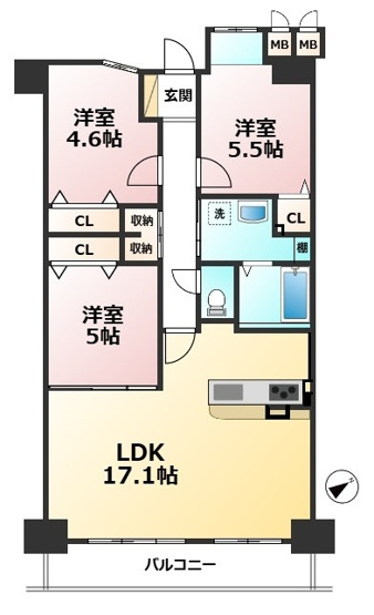 【間取り】 | ロワールマンション福間