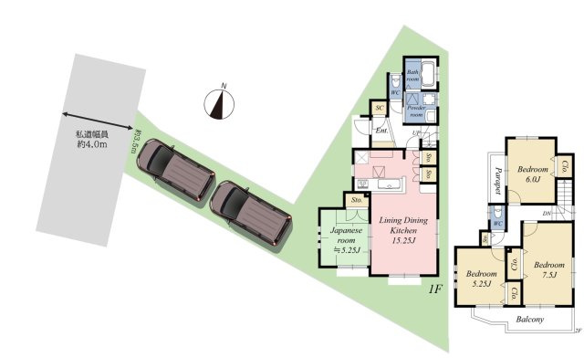 桶川市鴨川1丁目　中古戸建ての区画図|桶川市鴨川一丁目　中古戸建て、4LDK、土地面積132.24m2、建物面積95.64m2