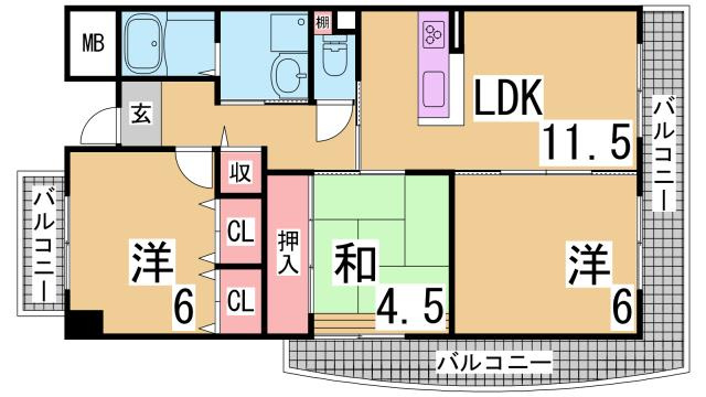 神戸市兵庫区浜崎通の賃貸マンションの間取り