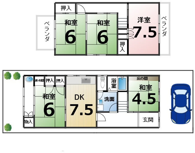 紫竹下芝本町中古戸建の間取り