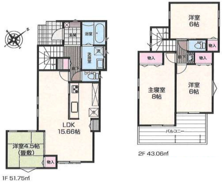茅ヶ崎市今宿　未入居戸建　全8棟4号棟の間取り