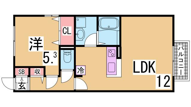 神戸市北区山田町下谷上字六地蔵のアパートの間取り