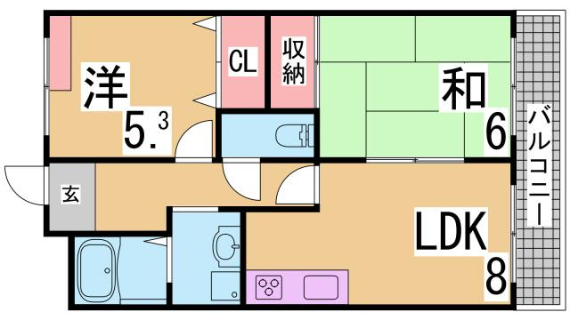 神戸市長田区長尾町２丁目の賃貸マンションの間取り