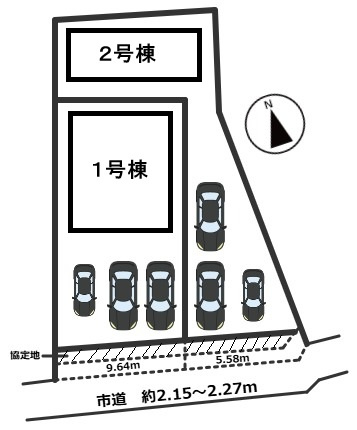 高浜市屋敷町23-1期　新築分譲住宅　２号棟の区画図|車種によっては３台駐車可能です。