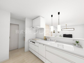 【キッチン】 | 奈良市六条町の新築一戸建 全３区画 | Ｂ号地キッチン完成イメージ／人気の対面キッチン♪食器洗い乾燥機＆浄水器を標準装備！